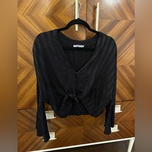 Taroo NYC Black Striped Silk Tie Crop Top